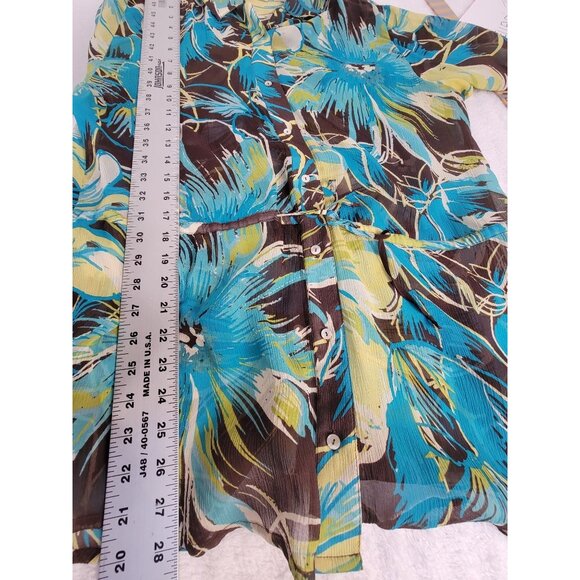 Chico's Women's Sheer Blouse Tunic Long Sleeve Waist Drawstring Floral Size 2 - Picture 7 of 7